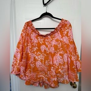 Maeve by Anthropologie Cotton Orange & Pink Leaf Skirt